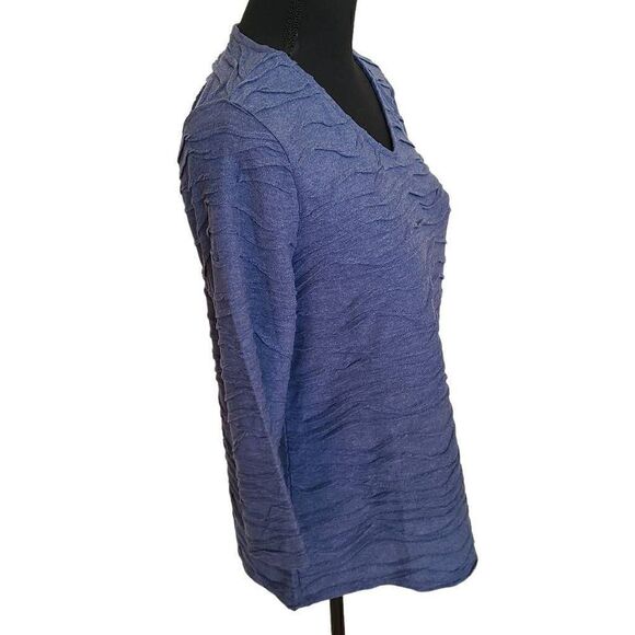Chicos Womens Tops Quarter Sleeve Blouse V Neckline Relaxed Textured Blue Sz 0 - Picture 2 of 10